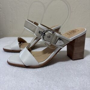 Frye Stella Buckle Slide Sandals 8M White Ivory Leather Buckle Chunky Sole